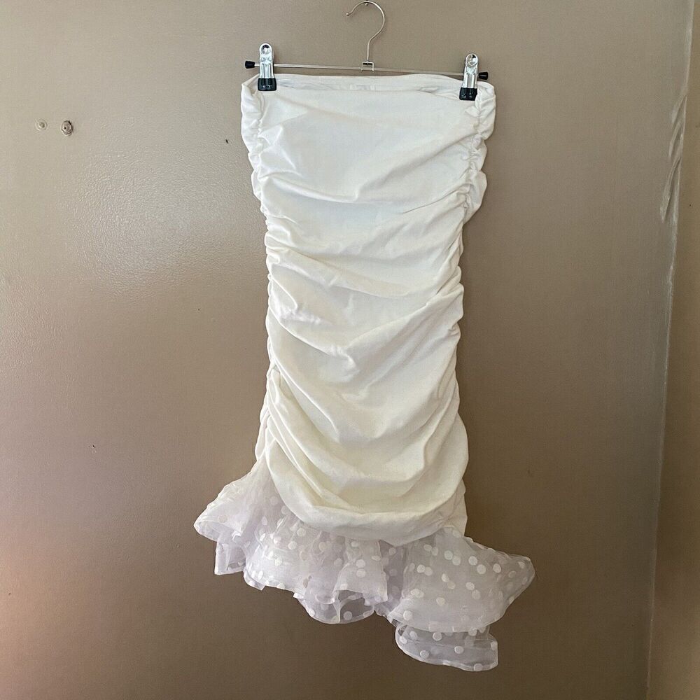 NBD Alice Mini Strapless Tulle Polka Ruched Dress White SZ XXS Revolve NWT $238 - Picture 12 of 12